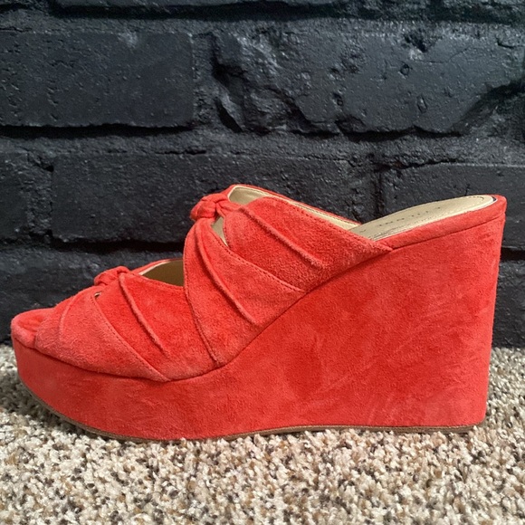 Coral Pink Suede Platform Sandals - Picture 2 of 4